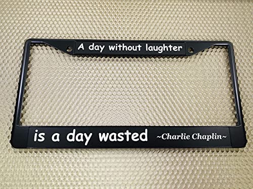 Custom Personalized Black Powder-Coated Metal Laser Engraved Standard Size (6”X12”) - Car/Automobile License Plate Frame With Free Caps - Black/White Text (Qty: 1 Frame) #TOP3