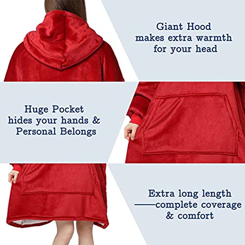 Image of Maharsh Oversized Hoodie Blanket Women Ultra Plush Fleece with Soft Sherpa Reversible Warm Cosy Comfy Wearable Hooded Giant Sweatshirt Throw for Girls Adults Men Boys Kids Big Pocket