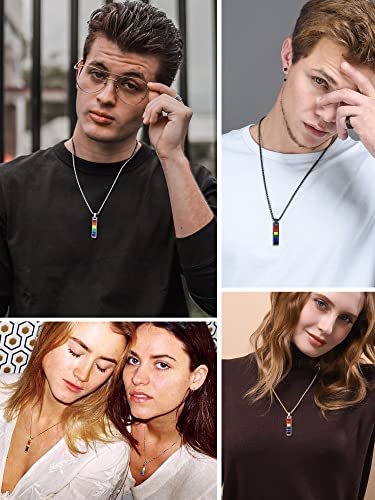 PROSTEEL LGBT Rainbow Necklace for Men, Gold Plated/Black Stainless Steel Bar/Dog Tag Pendant, Lesbian Gay Pride Necklace Jewelry, Come with Box3