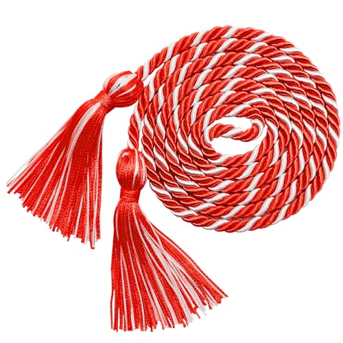 Image of Graduation Honor Cords Red and White Graduation Cords with Tassels, 67 inch Long for Graduation Students