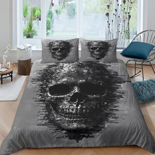 Housse de couette crâne 3D microfibre 140x200 parure de lit zippée - 4