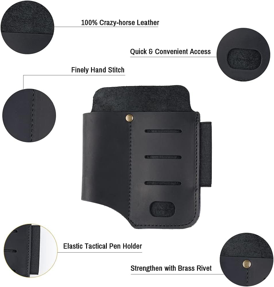 VIPERADE PJ15 EDC Fourreau en Cuir, étui de Lampe de Poche/Fourreau de Couteau de Poche/étui Tactique pour Stylo/pour Leatherman Multitool Gaine en Cuir avec Clip de Poche