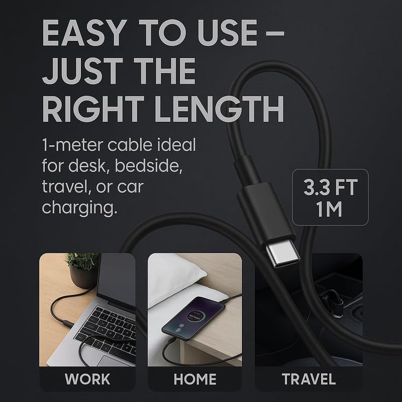 Image of 45W Original Type C to C 3.3 FT Fast Charging USB C Cable High-Speed & Data Transfer Compatible with Samsung Galaxy S25 /S25+ /S24 /S24+ /S23 /S23+ /S22 /S21 /Ultra /Plus /Fe /Edge /S- Type-C Cord, Black