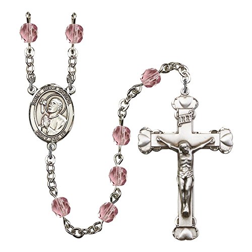 Bonyak Jewelry St. Rene Goupil Silver-Plated Rosary 6mm June Light Purple Fire Polished Beads Crucifix Size 1 5/8 x 1 Medal Charm