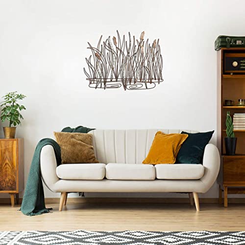 Kuwivo Metal Wall Decor With Leaves Galvanized 28 Inch W X 22 Inch H Wire Wall Art Cattails Bulrush Reeds Sculptures,Distressed Rust Finish… thumb #4