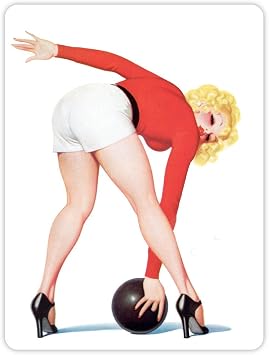 Pinup pin up pin-up sexy retro girl is playing bowling sticker decal 4" x 5"