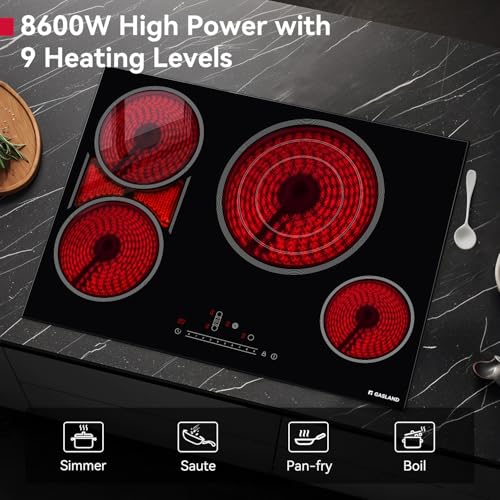 Image of GASLAND Electric Cooktop 30 Inch, 4 Burner Electric Stove with ETL Certificated, 8600W Built-in Radiant Stovetop with Sync Element and Timer, 9 Power Levels, Slide Touch Control, Child Lock, 240V