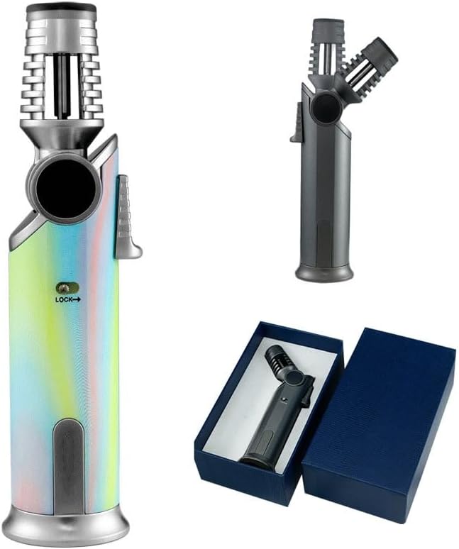 Butane Torch Lighter,Adjustable Jet Flame,high Temperature Resistance for Candles,Camping,Outdoor Barbecue(Multi-Colored)