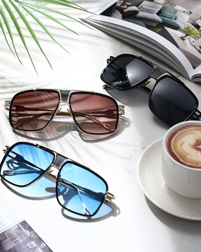 Image of Frienda 3 Pairs Retro Sunglasses for Men Oversized Men Shades Glasses Fashion Alloy Metal Gold Frame Polarized Sun Glasses