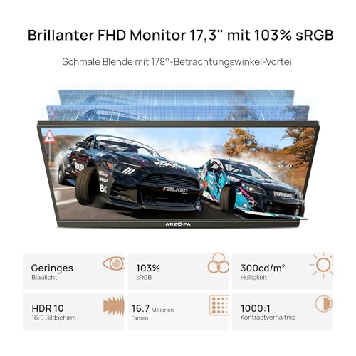 ARZOPA 17.3 Zoll Großer Portabler Monitor, 1920×1080 FHD HDR IPS Monitor mit Standfuß für Laptop… – Ansicht 2