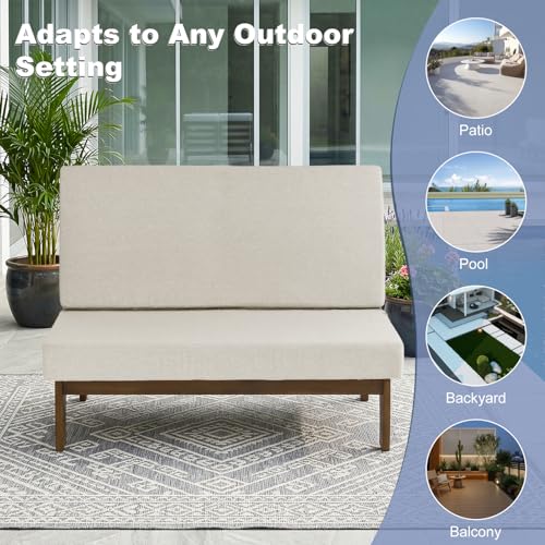 Image of Pia Ricoo 1-Piece Patio Furniture Set, Outdoor Loveseat with 4.5-Inch Thick Cushions, All-Weather Outdoor Sofa for Backyard, Deck, Lawn - Light Camel