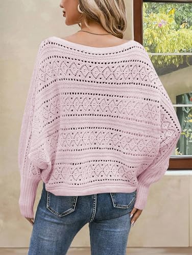 Image of Cakulo Womens Off Shoulder Sweater Top Fall Outfits Fashion 2025 Oversized Knit Batwing Long Sleeve Crochet Pullover Sweaters