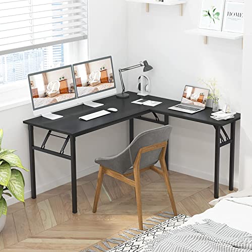 L Shaped Desk, Folding Computer Tables,55"X 55"Computer Corner Desk, Home Gaming Desk, Office Writing Workstation, Space-Saving, Easy To Assemble,Black #TOP3