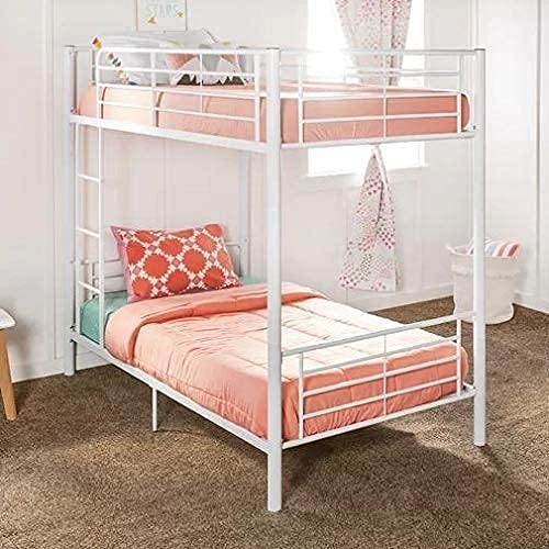 Image of Metal Bedroom Space Saving Design Bunk Single Bed, Paint Finish White, Glossy