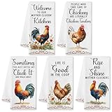 9tilight Funny Chicken Dish Towel Sets - 5Pcs Farmhouse Vintage Rustic Rooster Dishcloths Absorbent Quick Dry Cloth Dish Tea Towels Farm Animal Reusable Hand Towels for Bathroom Kitchen Home Decors