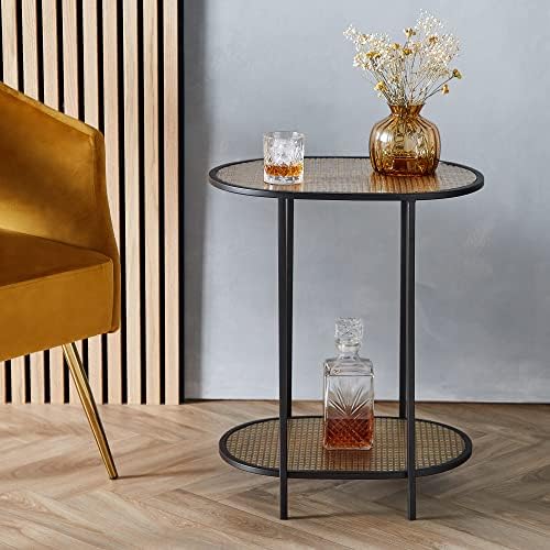 Spinningfield Oblong Side Table - Gold Hammered, Bronze Oval End Table with Lower Shelving, Industrial Design & Brass Antique Finish - Modern Contemporary Style Furniture for Living Room