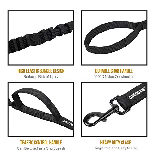 Onetigris Tactical Dog Training Bungee Leash With 2 Control Handle Quick Release Nylon Leads Rope (Black) #TOP1