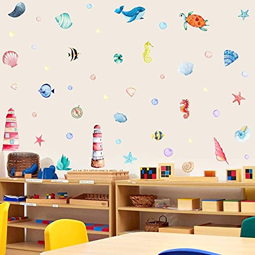 IARTTOP 49 Pezzi Mare Animali Adesive da Parete,Stickers Murali Animale Luminoso per Camera Bambini,Animali Colorato Adesivo Murale,DIY Animali Adesivo Murale Fluorescenti Bagno