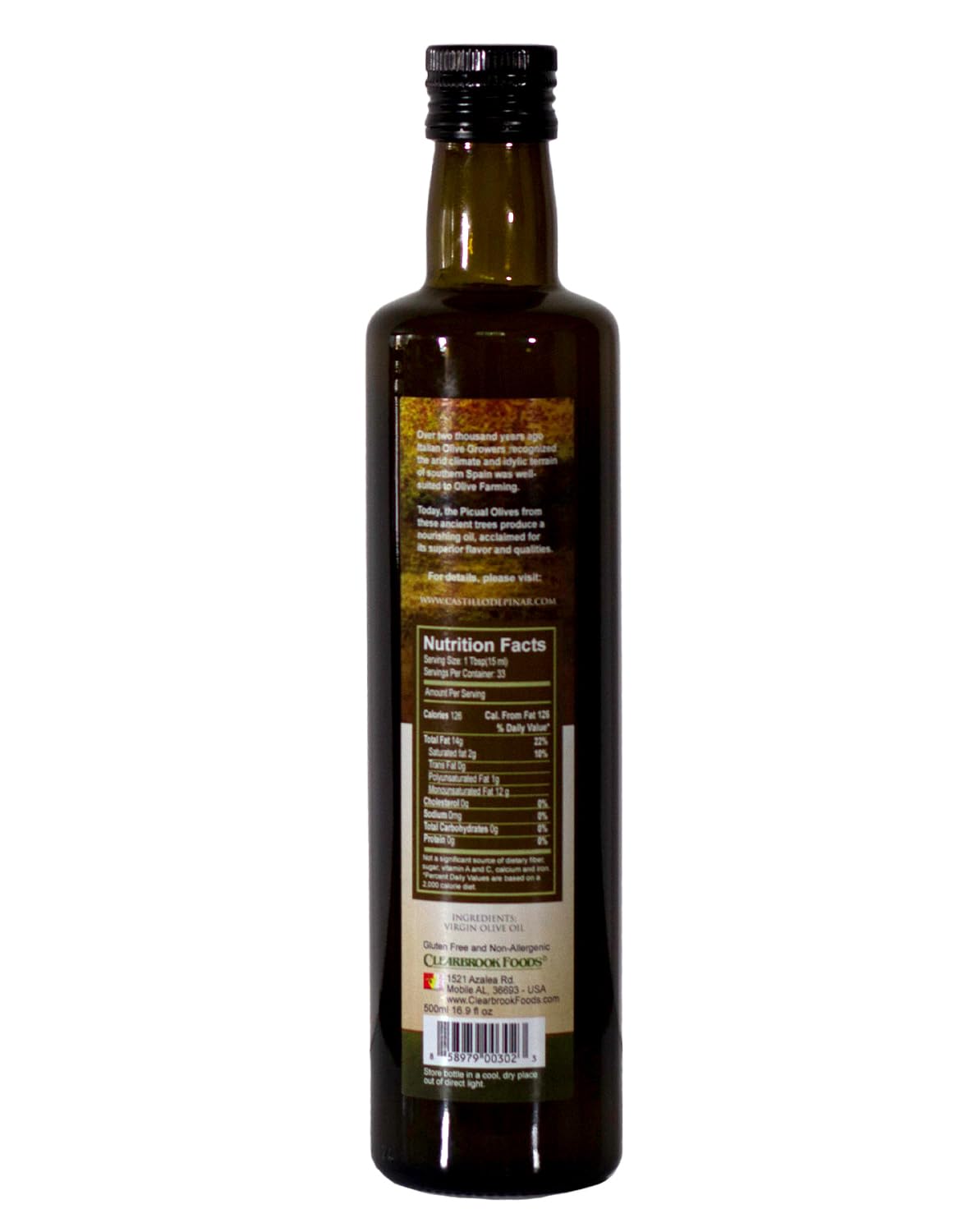 Castillo de Piñar Virgin Olive Oil VIRGIN 100% PICUAL. NON-GMO. All Natural (500ml)