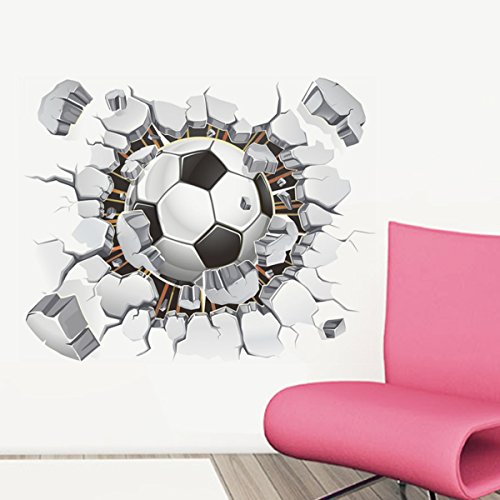 Broken 3D Soccer Ball Football Decorative Peel Vinyl Wall Stickers Wall Decals, Diy Removable Stick Baby Boys Girls Kids Room Nursery Wall Mural Decor #TOP6