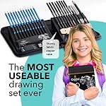 Castle Art Supplies Graphite Dessiner des crayons et un ensemble de croquis (40-Piece Kit), Kit d'artiste complet comprend des charbons, pastels et étui zippé, comprend stand de pop-up rare