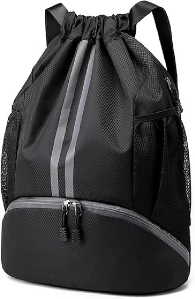 Drawstring Backpack with Shoe Compartment and Waterproof Pocket, Oxford Fabric Gym Bag with Multiple Storage Sections-image-36