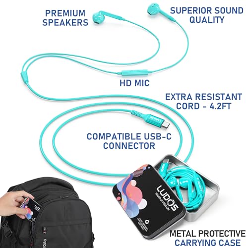 Image of LUDOS FEROX USB C Headphones for iPhone 17 16 15 Pro Max Plus Air iPad Pro, 5 Years Warranty, USB-C Earbuds for Samsung Galaxy S24 S23 Ultra S22 S21 FE S20 Z Flip 3 Fold 4 A53, USB Type C Earphones