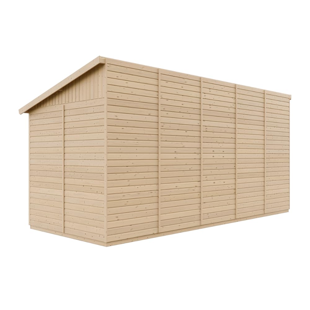 Cobertizo de Madera para jardín con Pared Lateral – H244x218x514 cm/10.1m2 Cobertizo de Madera Natural - Taller de Jardín - Bicicleta, Almacenamiento de Herramientas TIMBELA M341A