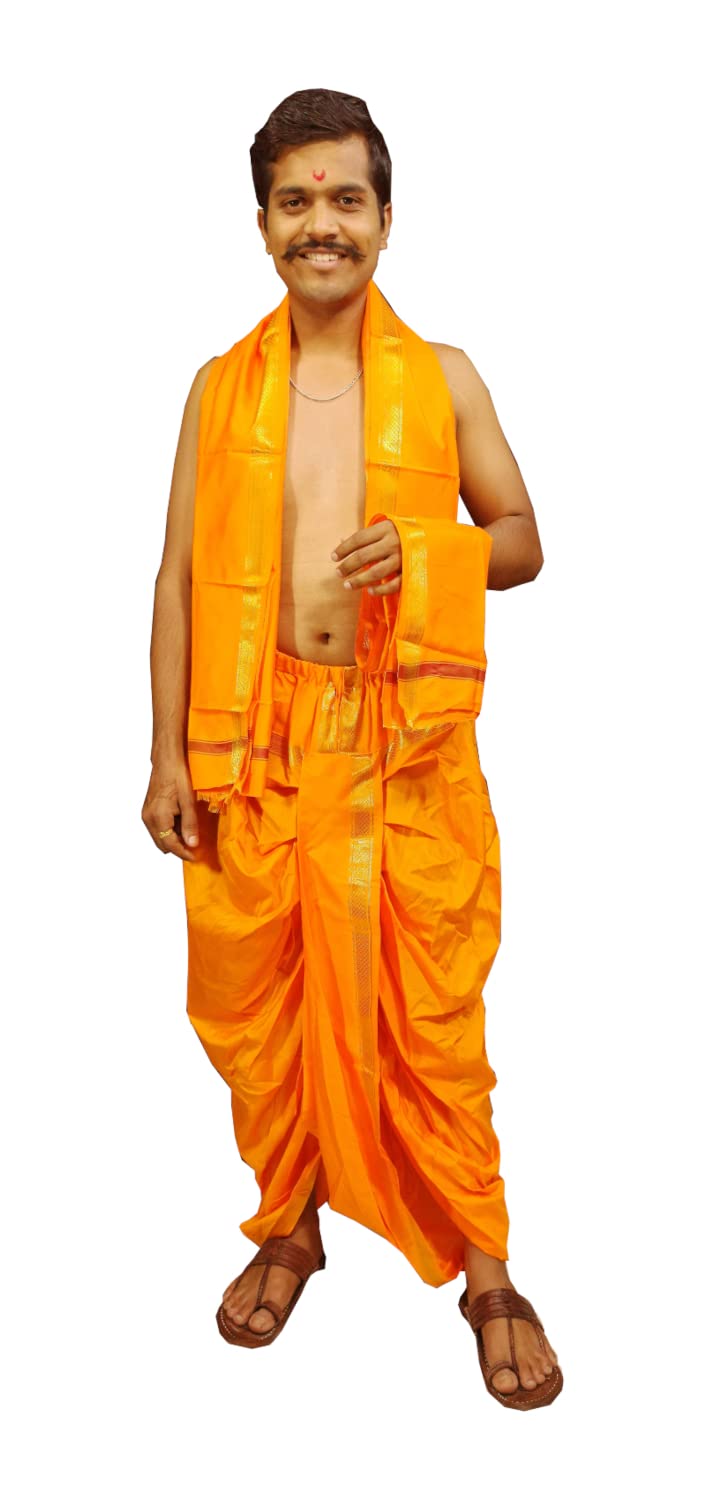 Men Polyester Ready to Wear Zari Work Dhoti With Dupatta For Men-image-3