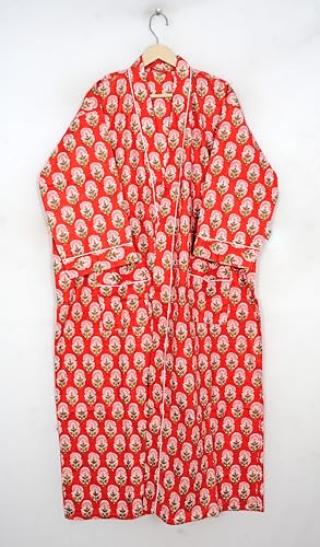 Image of Pure 100% Cotton Robe For Womens Bathrobe Dressing Gown Long sleepwear Free Size Kimono