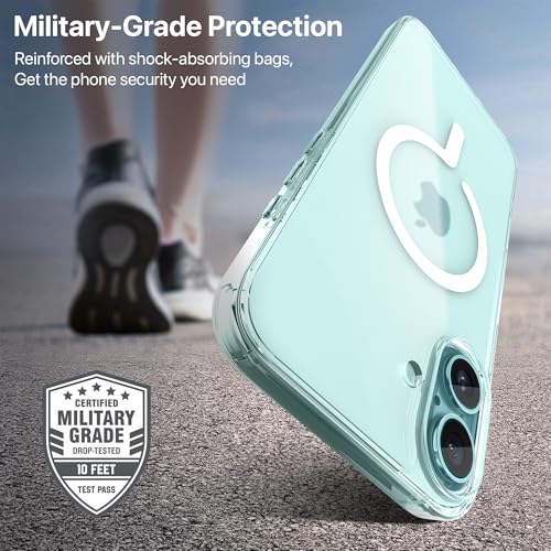 Image of eller sante Magpro-Q Back Cover Case for iPhone 16 Plus Scratch Resistant Camera Screen Protector TPU Shockproof 10ft Drop Protection Support Mag-Safe Wireless Charging- Clear