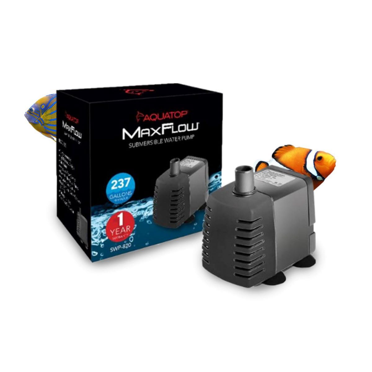 Aquatop MaxFlow Submersible Aquarium Pump 237 GPH – Adjustable Flow Rate for Fish Tanks, Sumps, Statuary, and Water Features, SWP-820