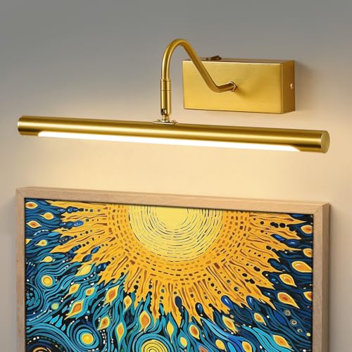 Epinl LED Picture Lights for Wall, 40CM Gold Bathroom Light for Over Mirror, 8W 3000k Swivel Head for Vanity Makeup, Picture Frame Lighting for Hotel Restaurant