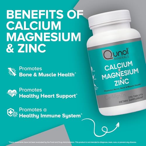 Image of Qunol Calcium 3 in 1 Tablets with Calcium, Magnesium & Zinc for Immune Support, Bone, Nerve, and Muscle Health Supplement, 270 Count