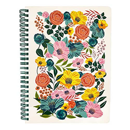 Steel Mill & Co Cute Floral Mini Spiral Notebook, 8.25" x 6.25" Journal with Durable Hardcover and 160 Lined Pages, Garden Blooms (Cream)