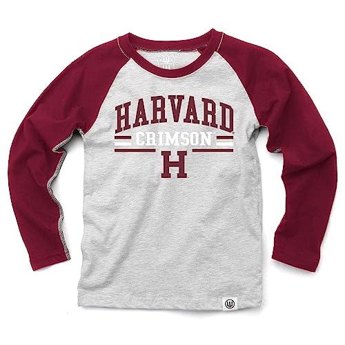 Wes and Willy NCAAA Kids LS Raglan Tee,Harvard Crimson,S,HAR Maroon