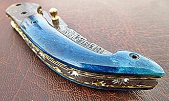 Poshland FN-31 Custom Handmade Damascus Steel Folding Knife- Beautiful Colored Bone Handle - Handcrafted knife, Bone Knife