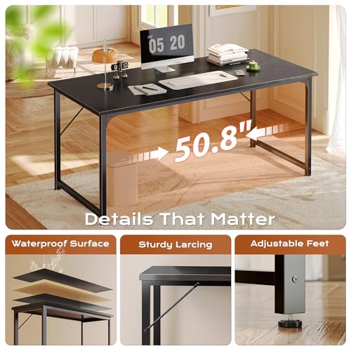 Image of PRAISUN 55 X 24 Inch Computer Desk with Deeper Desktop, Gaming Office Writing Work Desk for Home Office, Study, Bedroom, Work from Home, Metal Frame, Black