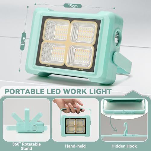 Image of 100W LED Solar Work Light, 5000mAh Rechargeable Magnetic Emergency Light, IP66 Waterproof, Up to 24 Hours of Runtime. Ideal for Emergencies, Repairs, and Camping.