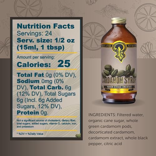 Image of Portland Syrups Cardamom Syrup - Flavoring for Coffee, Lattes, Cold Brew, Macchiatos, Cocktails, & Desserts - Ideal for Drinks & Adding a Flavor to Any Beverage - 12 oz, 24 servings (Pack of 1)