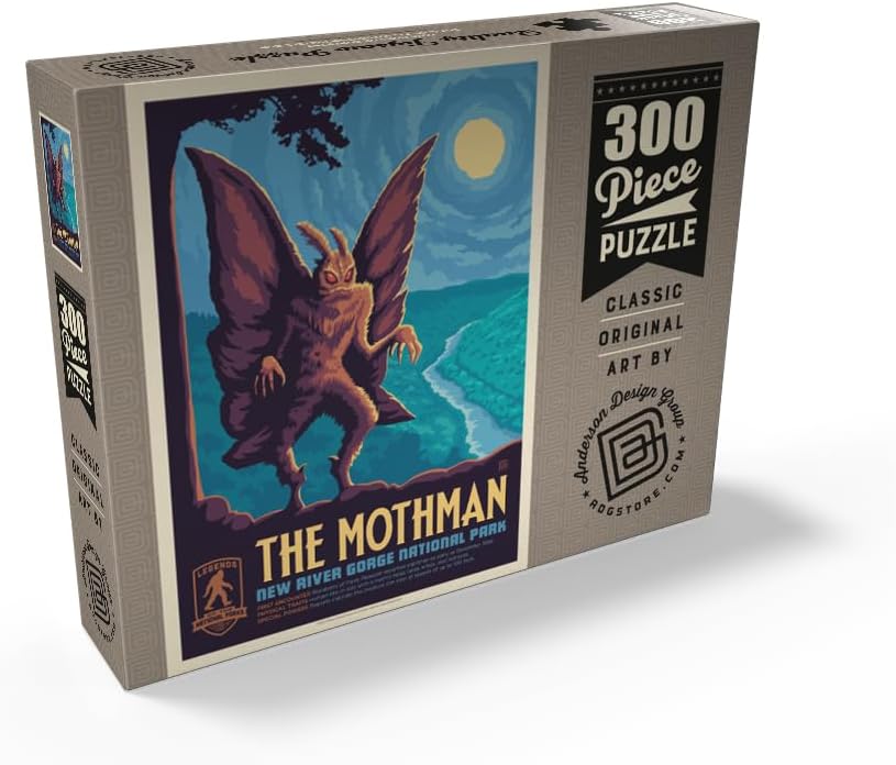 MyPuzzle Legends of The National Parks: New River Gorge's Mothman, Vintage Poster - Premium 300 Piece Jigsaw Puzzle for Adults