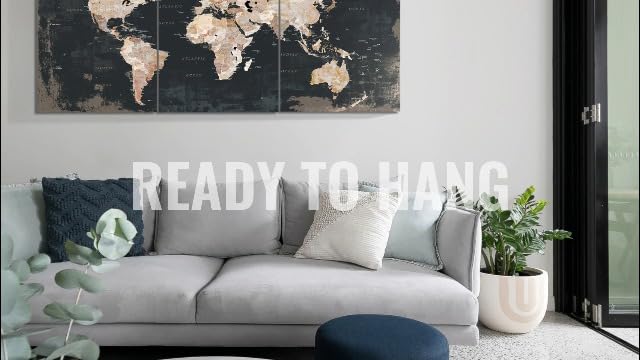 World Map Wall Art Living Room Wall Decor Office Pictures for Wall Decorations Large Abstract Art 60" W x 28" H Framed Paintings for Dining Room