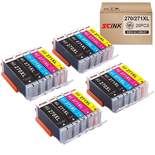 SCINK 270XL 271XL 270 271 XL Ink Cartridges 5 Color 4 Sets Without Gray, Work with Pixma MG6820 MG6821 MG6822 MG5720 MG5721 MG5722 MG7720 TS5020 TS6020 TS8020 TS9020 (20Pack)