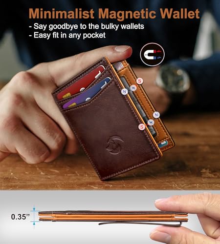 Magnetic Closure Slim Wallet for Men with Money Clip Gift Boxed,Genuine Leather Front Pocket Wallet, 3.9"x 2.7", RFID Blocking3