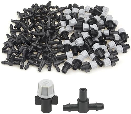100Pcs(50Pairs) Garden Irrigation Kit Adjustable Misting Drippers Atomizing Connect with Tee Connector Round Emitter Drip System for Flower Pot Garden Lawn Water Irrigation Drip Kit