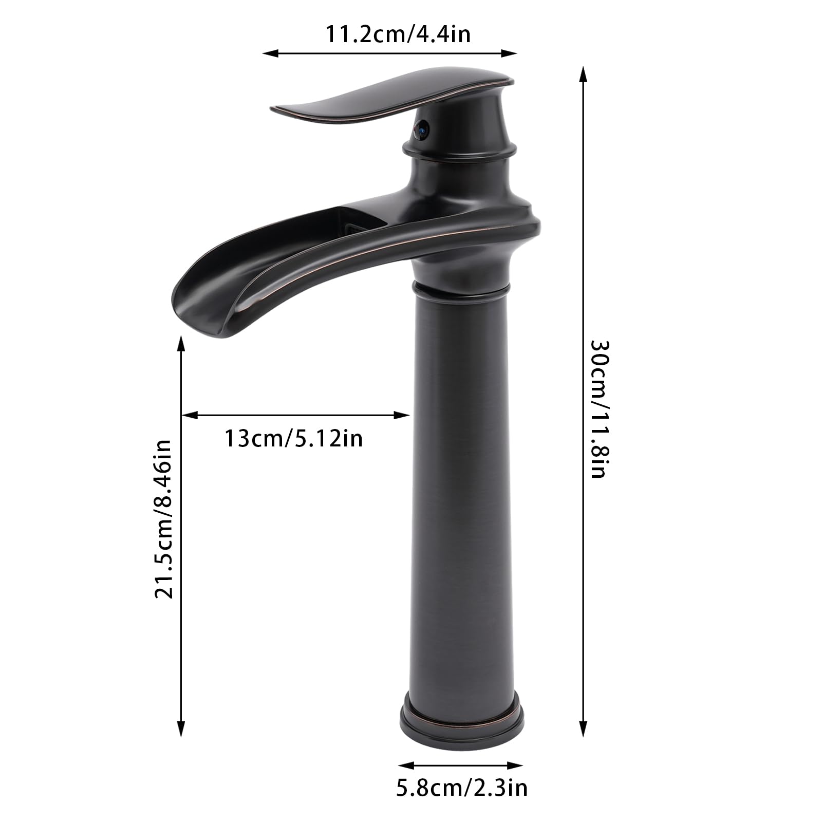 Schwarzer Bad Wasserhahn, Wasserfall Hoch Waschtischarmatur, Badarmatur mit Einstellbar Warm und Kaltwasser Einhebel, Waschbecken Mischbatterie für Badezimmer