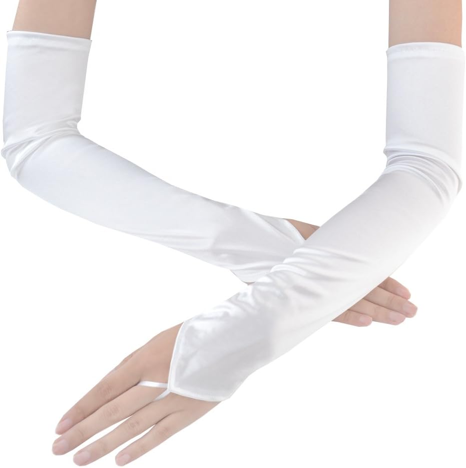 Women 20s Satin gloves Fingerless Formal Bridal Banquet Party Wedding Opera Colorful Mitten
