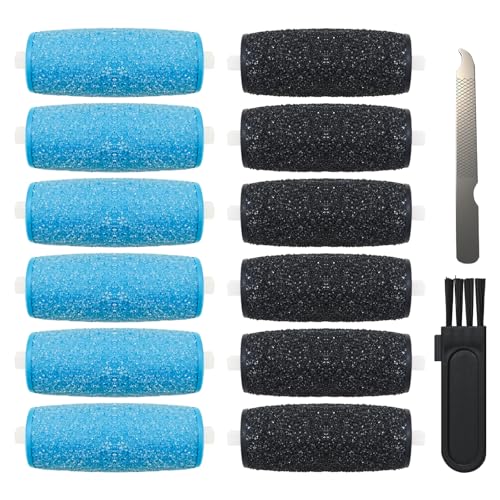 12 Pcs Replacement Rollers Head Refills Compatible with Amope Pedi-Perfect Pro Electric Callus Remover Foot File (6 Extra Coarse & 6 Regular Coarse)