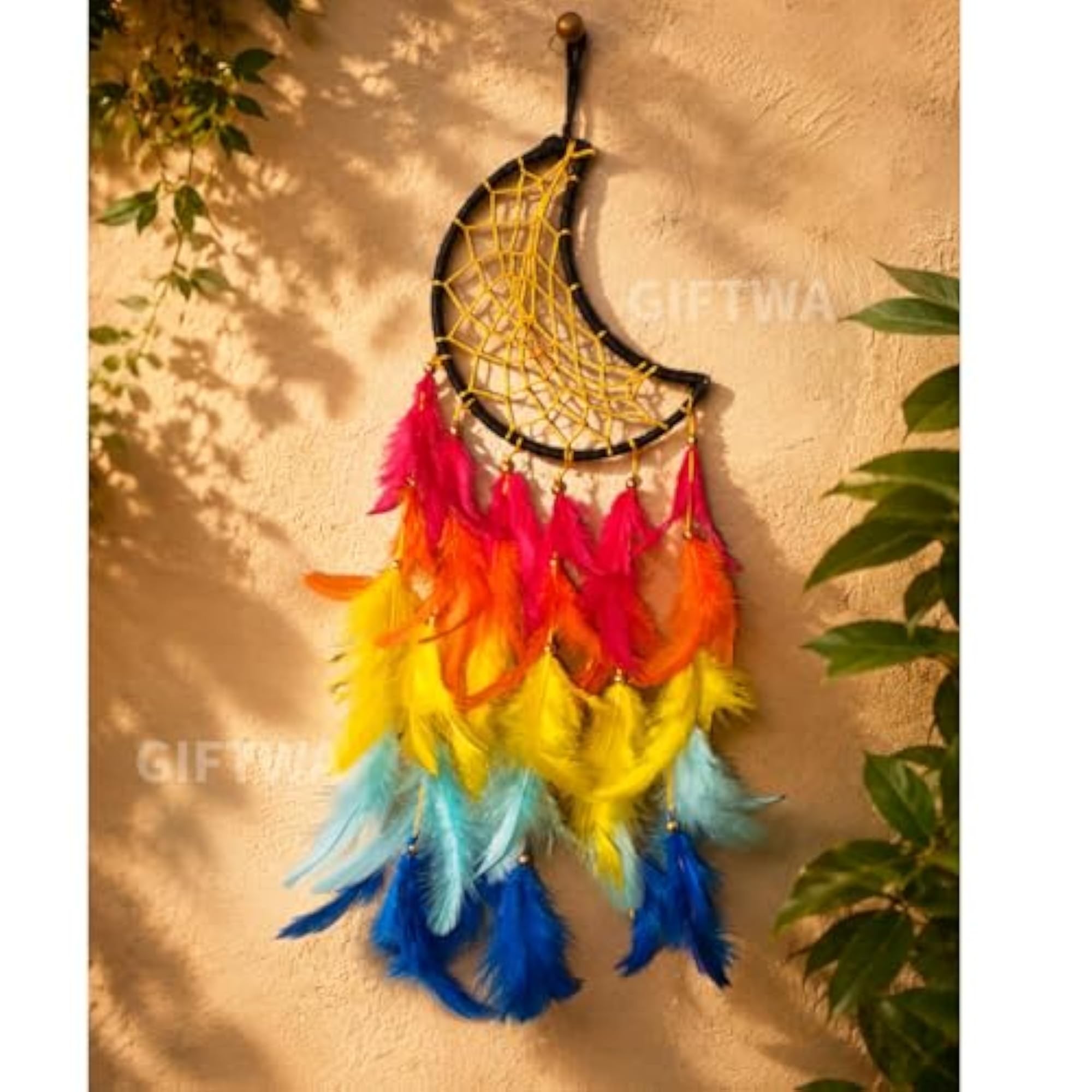 Moon Shape Multi Color Feather Dream Catcher