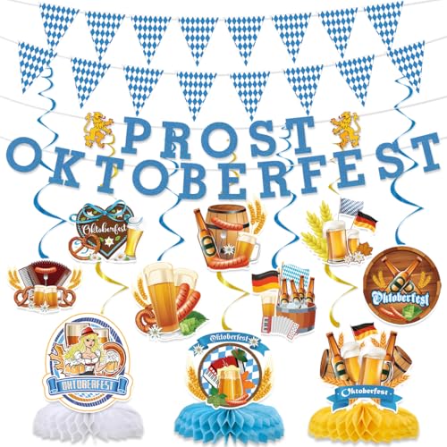 Oktoberfest Decorations Include Prost Oktoberfest Glitter Banners Hanging Swirls Honeycomb Centerpieces Bavarian Pennant Banners German October Festival Decorations Beer Theme Party Supplies